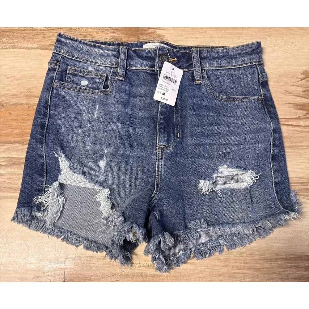 NWT Windsor Distressed High Rise Denim Jean Shorts Blue Size M